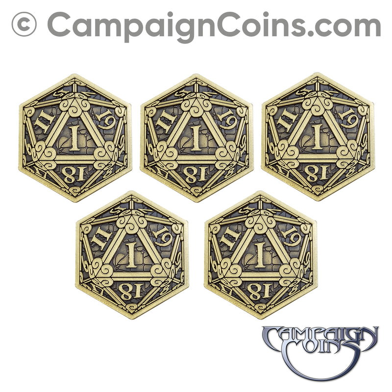 D20 Crits or Fails Coins - Gold (5)