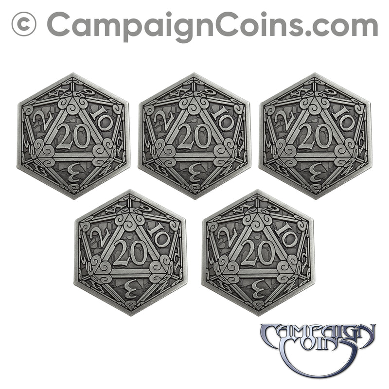 D20 Crits or Fails Coins - Silver (5)