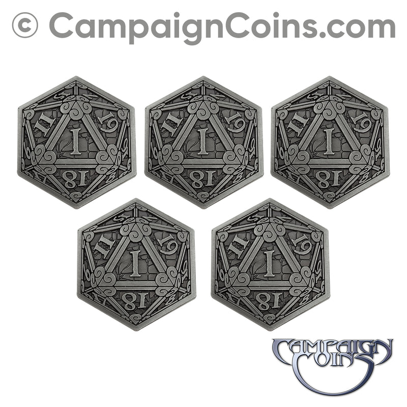 D20 Crits or Fails Coins - Silver (5)