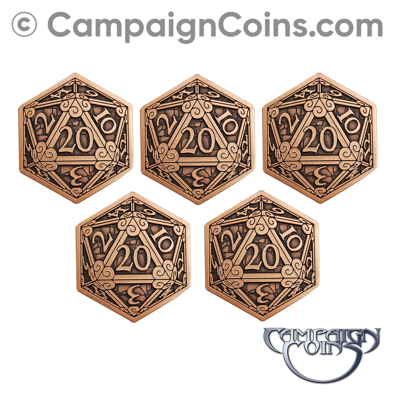 D20 Crits or Fails Coins - Copper (5)